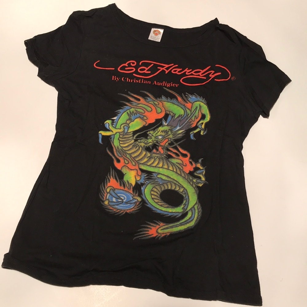 Ed Hardy black top dragon L Christian Audigier